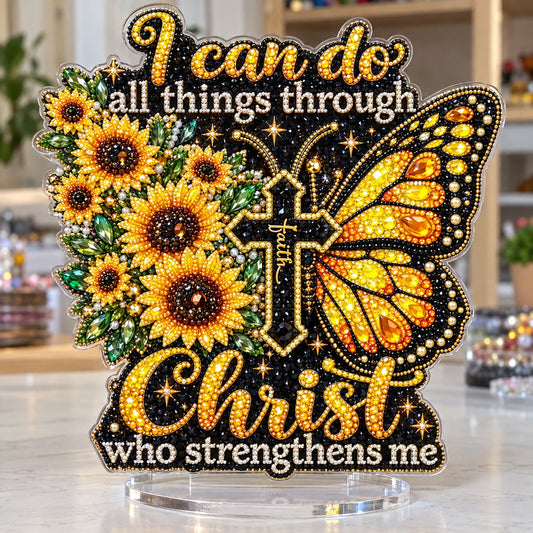 Golden Sunflower Butterfly Faith DIY Pearl Diamond Painting Acrylic Stand GFTOHNL5266