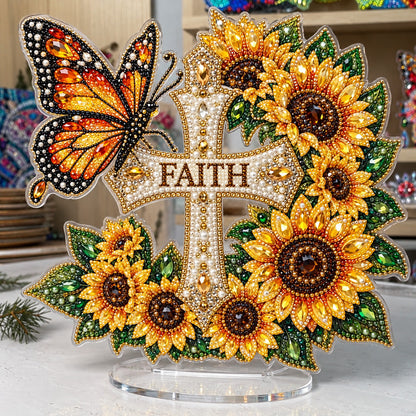 Sunflower Cross Faith DIY Pearl Diamond Painting Acrylic Stand GFTOHNL5267