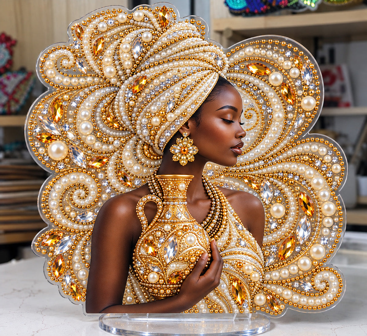 Golden Pearl African Queen DIY Pearl Diamond Painting Acrylic Stand GFTOHNL5270