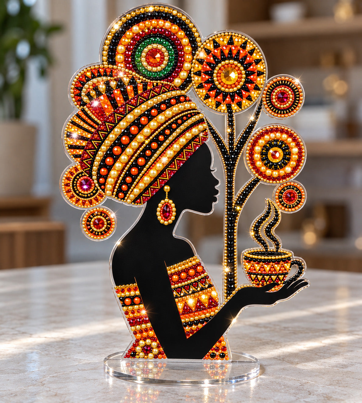 African Coffee Queen DIY Pearl Diamond Painting Acrylic Stand GFTOHNL5274