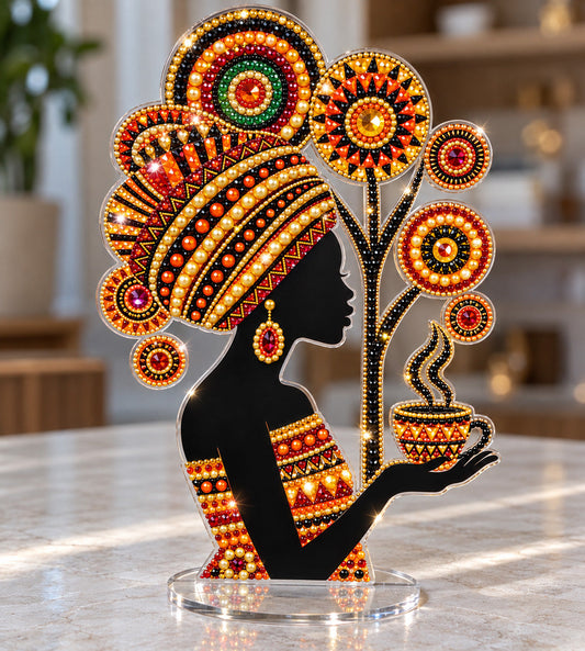 African Coffee Queen DIY Pearl Diamond Painting Acrylic Stand GFTOHNL5274