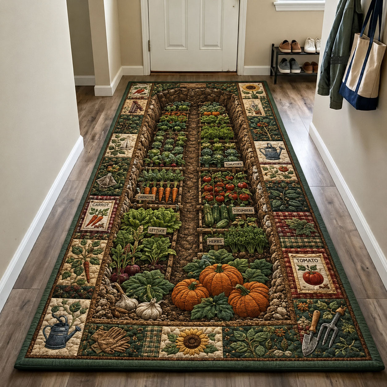 Heirloom Vegetable Garden Patch Runner Rug GFTOHNL559