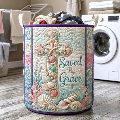 Saved By Grace Seashell Cross Quilted Laundry Basket GFTOHNL580