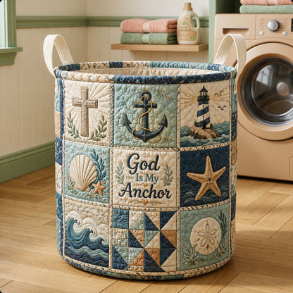 God Is My Anchor Quilted Laundry Basket GFTOHNL582