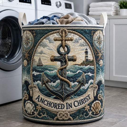 Anchored In Christ Nautical Quilted Laundry Basket GFTOHNL584