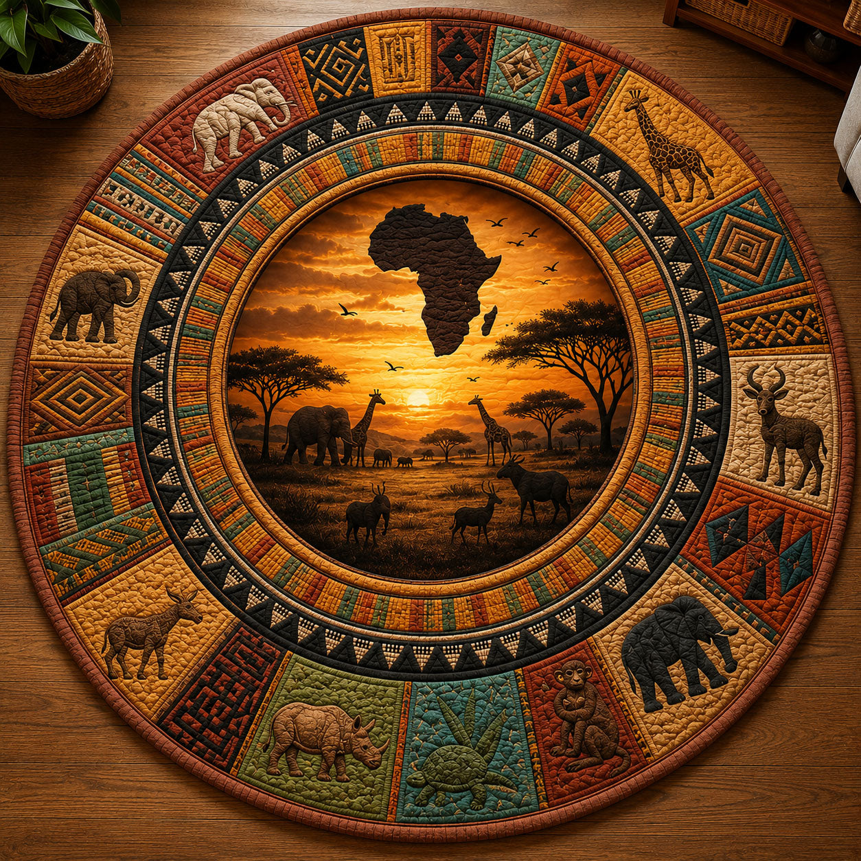 Savanna Kingdom Africa Map Quilted Round Mat GFTOHNL613