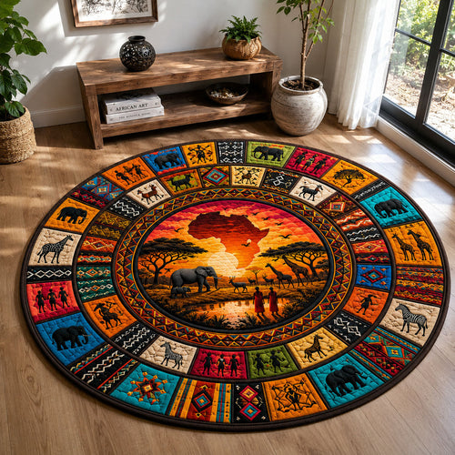 African Tribal Sunset Journey Quilted Round Mat GFTOHNL615