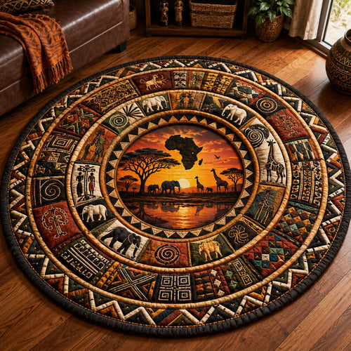 African Earthtone Heritage Medallion Quilted Round Mat GFTOHNL616