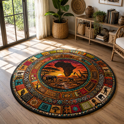 African Mosaic Safari Circle Quilted Round Mat GFTOHNL617