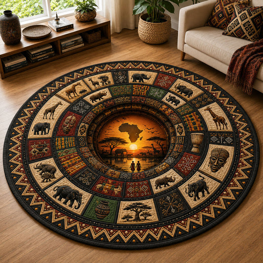 African Tribal Wildlife Patchwork Quilted Round Mat GFTOHNL618
