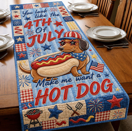 4th Of July Dachshund Hot Dog Quilted Table Runner GFTOHNL620