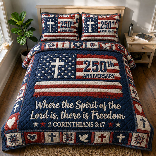 Where The Spirit Of The Lord Is Freedom 3-Piece Quilted Bedding Set GFTOHNL624