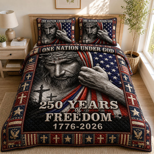 250 Years Of Freedom Christian Patriotic 3-Piece Quilted Bedding Set GFTOHNL628