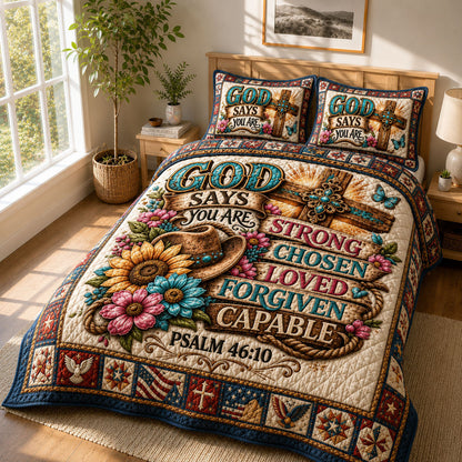 God Says You Are Strong Chosen Loved 3-Piece Quilted Bedding Set GFTOHNL630