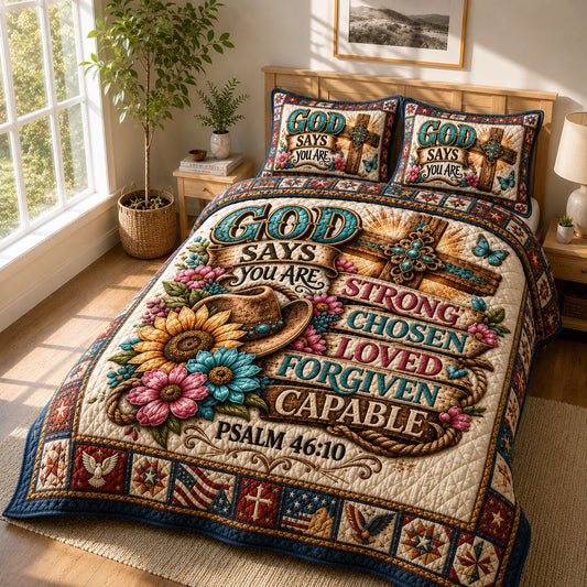 God Says You Are Strong Chosen Loved 3-Piece Quilted Bedding Set GFTOHNL630