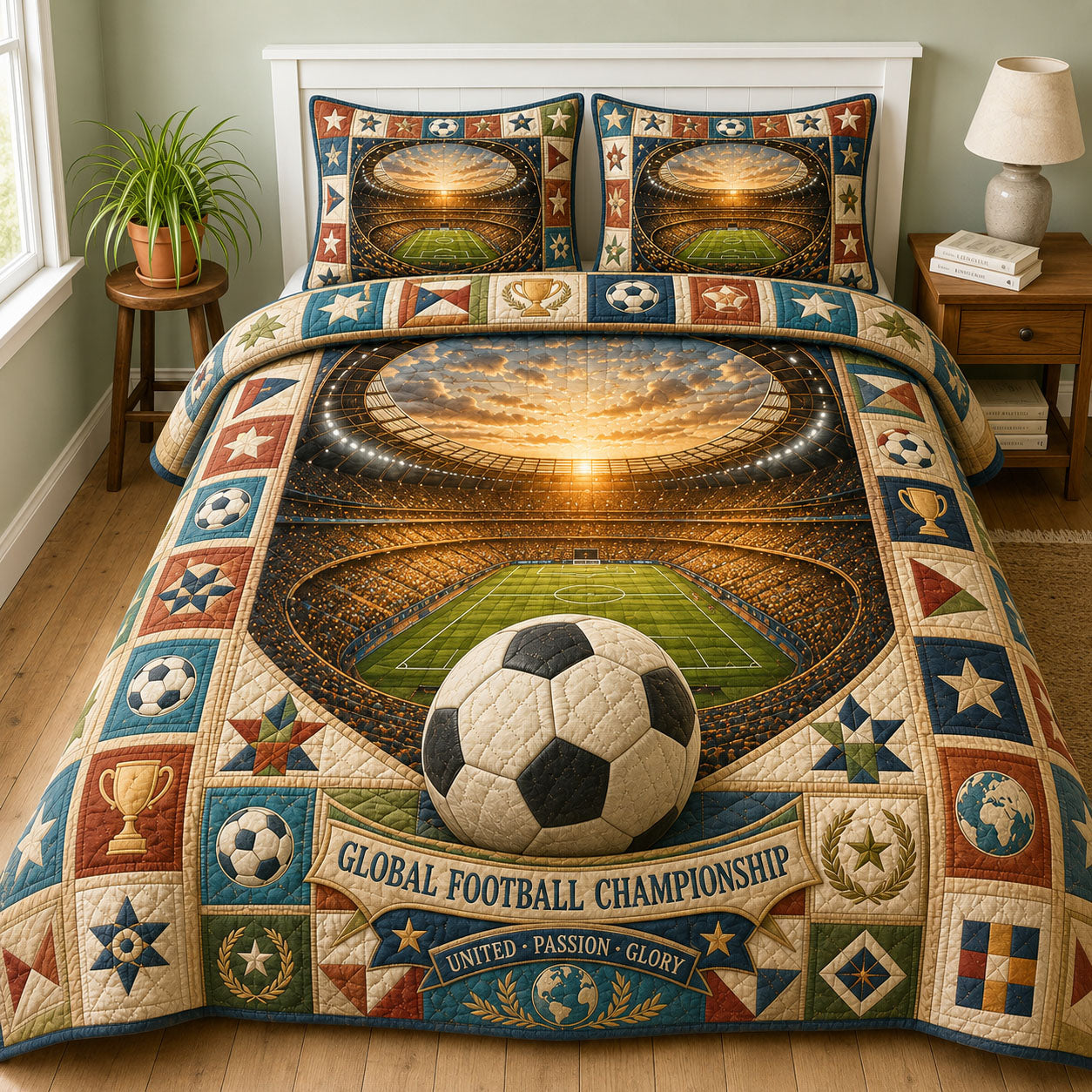 Global Football Championship Stadium 3-Piece Quilted Bedding Set GFTOHNL657