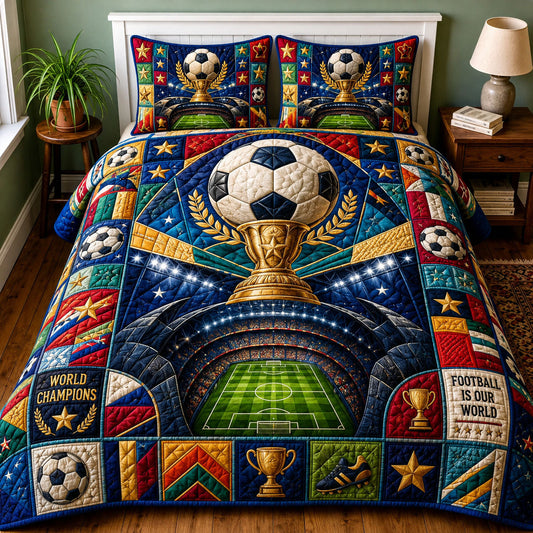 World Champions Soccer Trophy 3-Piece Quilted Bedding Set GFTOHNL659
