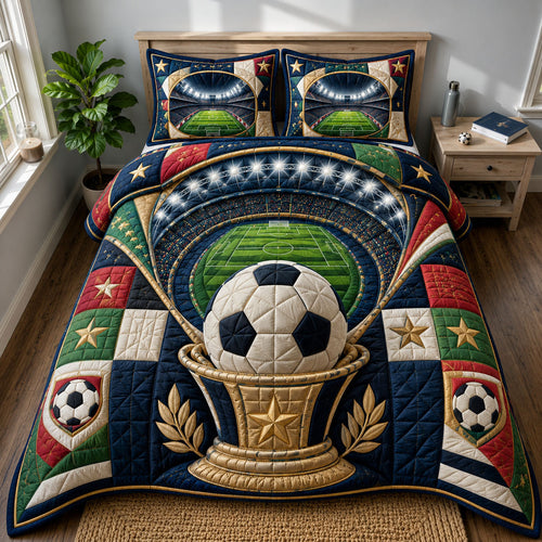 Golden Victory Football Arena 3-Piece Quilted Bedding Set GFTOHNL660
