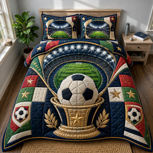 Golden Victory Football Arena 3-Piece Quilted Bedding Set GFTOHNL660