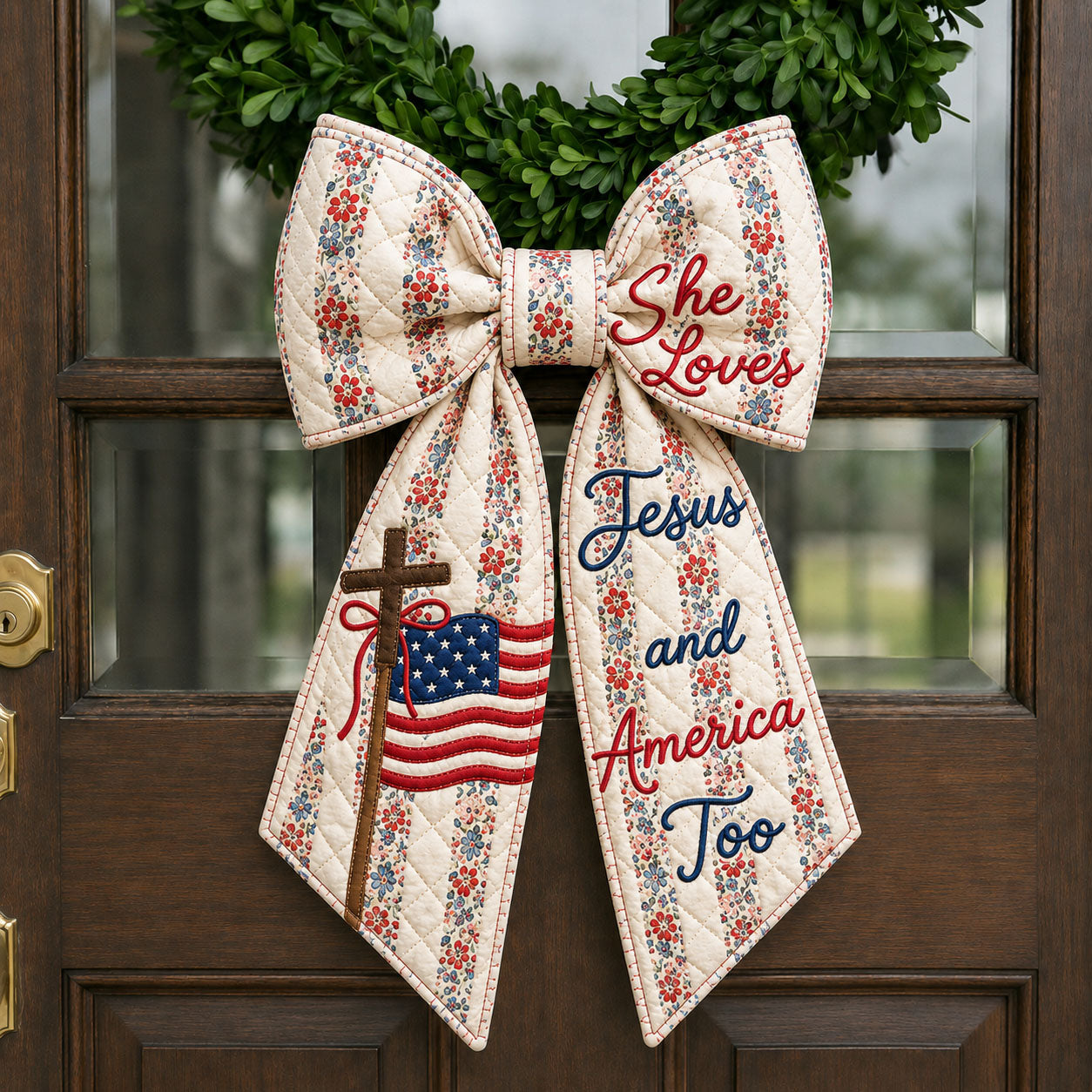 She Loves Jesus And America Too Floral Quilted Wreath Sash GFTOHNL677
