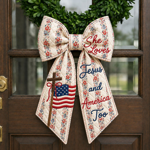 She Loves Jesus And America Too Floral Quilted Wreath Sash GFTOHNL677