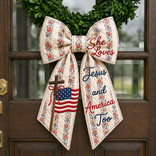She Loves Jesus And America Too Floral Quilted Wreath Sash GFTOHNL677