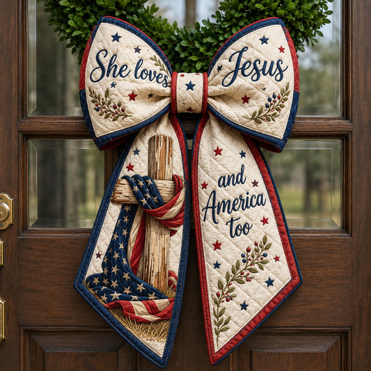 Rustic Cross And Flag Jesus Quilted Wreath Sash GFTOHNL678