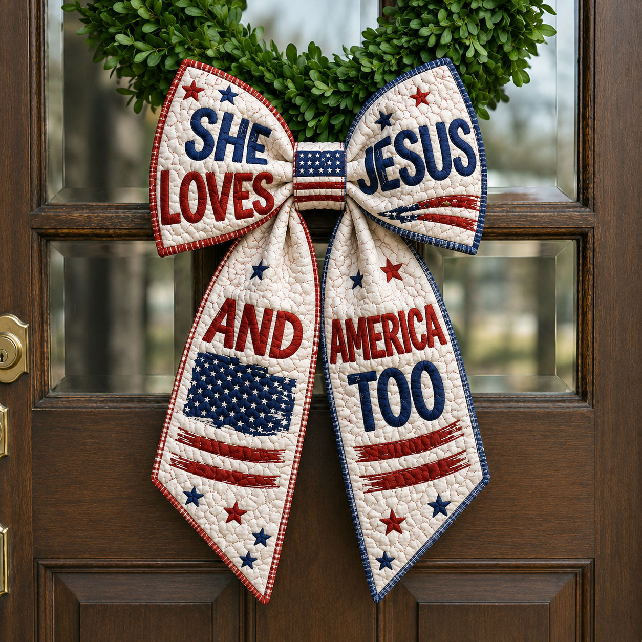 She Loves Jesus And America Too Quilted Wreath Sash GFTOHNL679