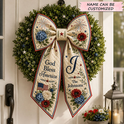 Personalized God Bless America Floral Patriotic Quilted Wreath Sash QTCUZ GFTOHNL711