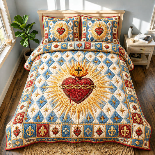 Celestial Sacred Heart Starburst 3-Piece Quilted Bedding Set GFTOHNL738