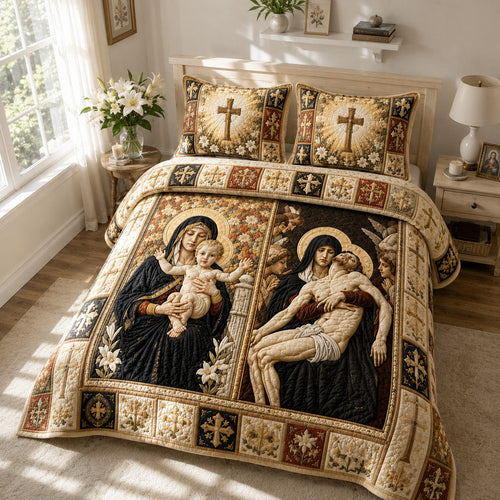 Madonna and Pieta Devotional Diptych 3-Piece Quilted Bedding Set GFTOHNL741