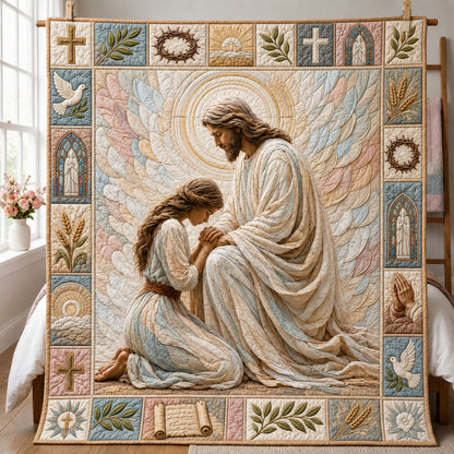 Jesus And Child In Prayer Angel Wings Quilted Blanket GFTOHNL749