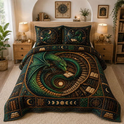 Malachite Celestial Archive Dragon 3-Piece Quilted Bedding Set GFTOHNL777