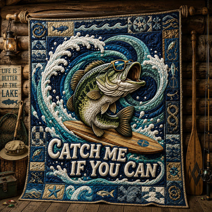 Surfing Bass Wave Catch Me If You Can Quilted Blanket GFTOHNL814