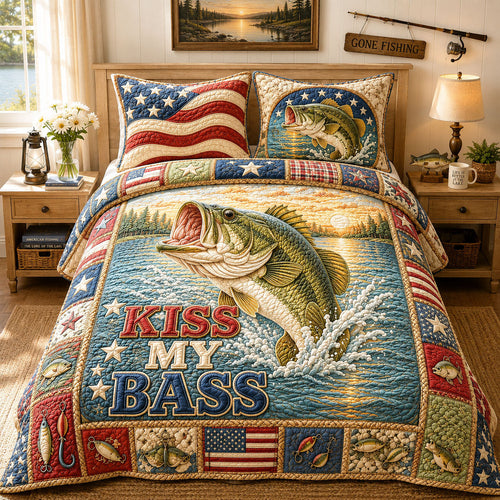 Golden Sunset Kiss My Bass 3-Piece Quilted Bedding Set GFTOHNL825
