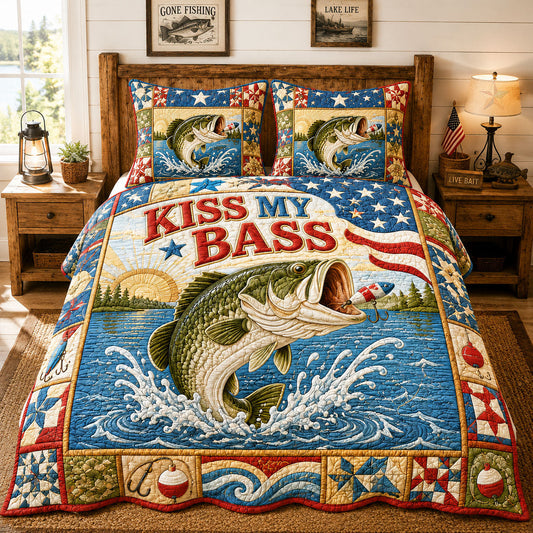 Sunrise Lake Patriotic Kiss My Bass 3-Piece Quilted Bedding Set GFTOHNL827