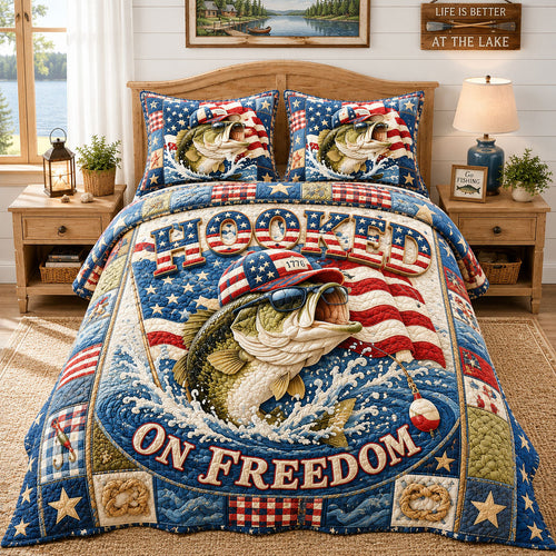 Stars And Stripes Hooked On Freedom 3-Piece Quilted Bedding Set GFTOHNL830