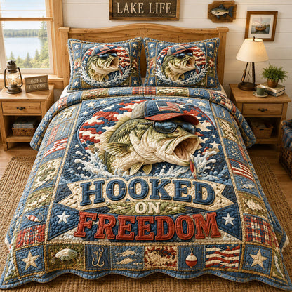 Rustic Lodge Hooked On Freedom 3-Piece Quilted Bedding Set GFTOHNL834
