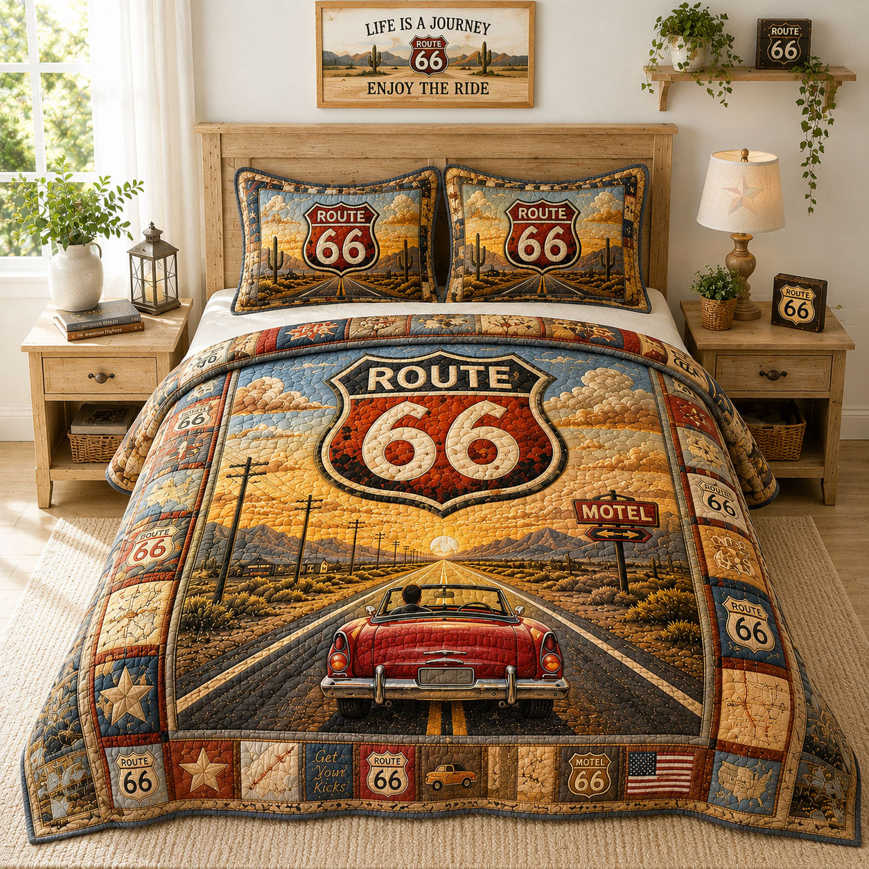 Route 66 Sunset Road Trip 3-Piece Quilted Bedding Set GFTOHNL876