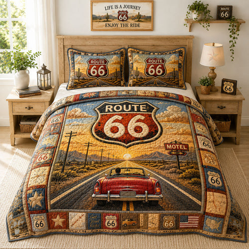 Route 66 Sunset Road Trip 3-Piece Quilted Bedding Set GFTOHNL876