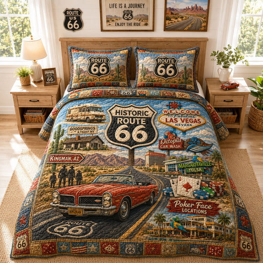Historic Route 66 Las Vegas Adventure 3-Piece Quilted Bedding Set GFTOHNL882