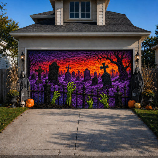 Zombie Hands Graveyard Sunset Garage Door Banner GFTOHNL907 C4