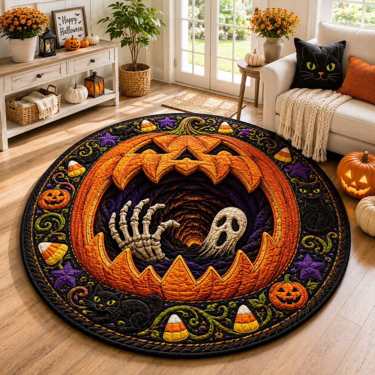 Jack O Lantern Portal Quilted Round Mat GFTOHNL922