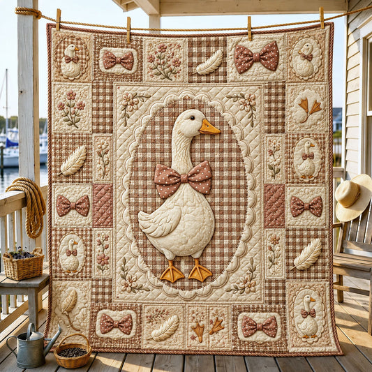 Rustic Bow Tie Duck Cottagecore Quilted Blanket GFTOHNL930