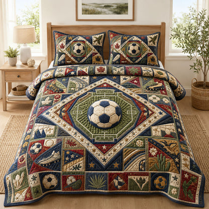 Soccer Legacy Patchwork 3-Piece Quilted Bedding Set GFTOHNL939
