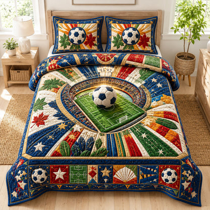 Sunburst Soccer Field 3-Piece Quilted Bedding Set GFTOHNL940