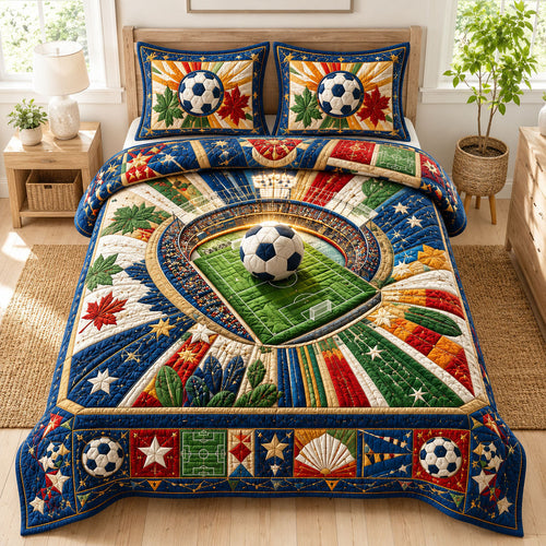 Sunburst Soccer Field 3-Piece Quilted Bedding Set GFTOHNL940