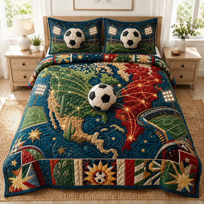 Continental Soccer Map 3-Piece Quilted Bedding Set GFTOHNL943