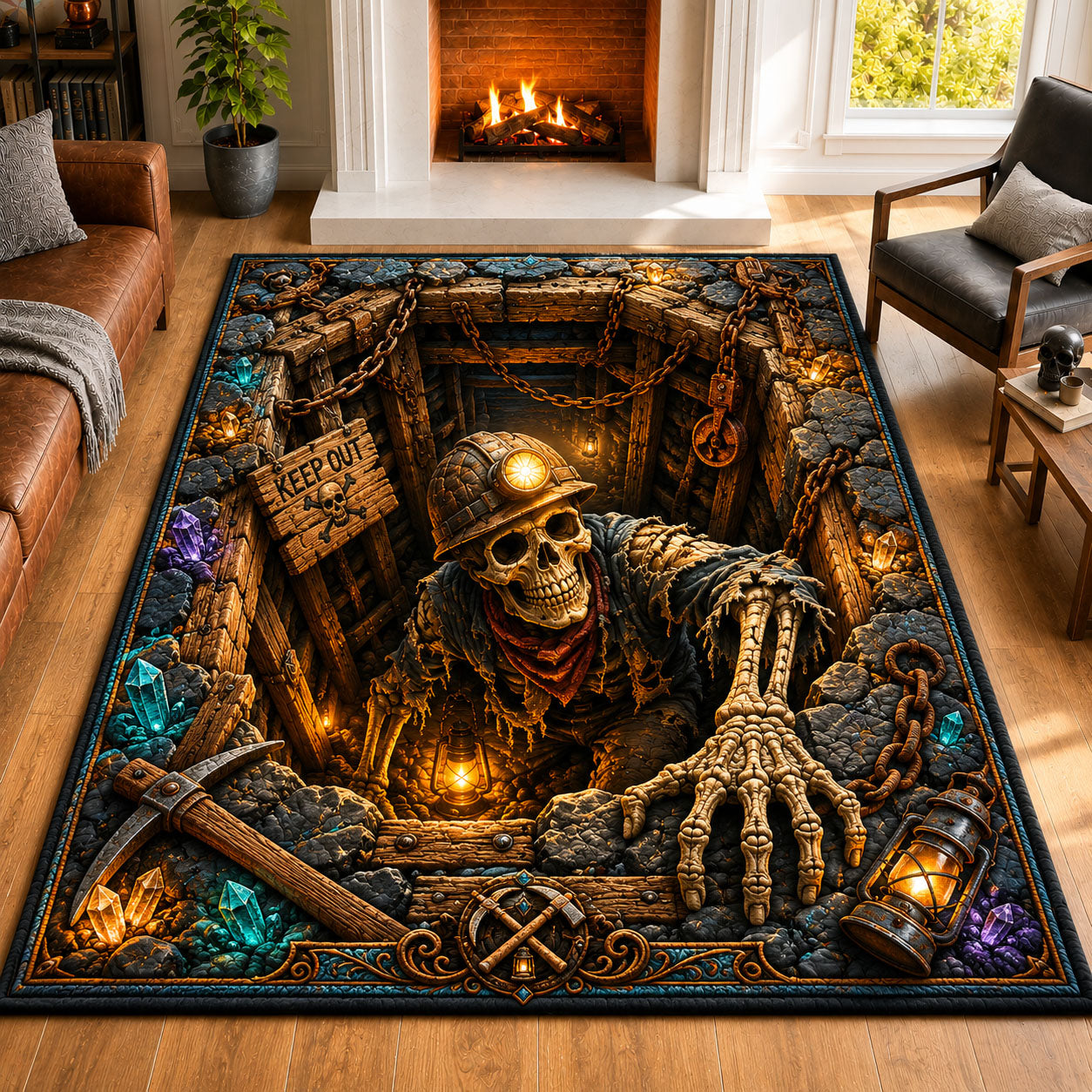Skeleton Miner Pit 3D Illusion Area Rug GFTOHNL979