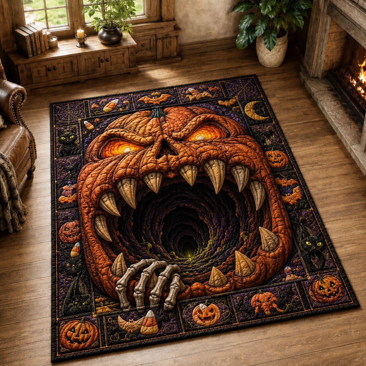 Pumpkin Monster Mouth Portal Area Rug GFTOHNL981